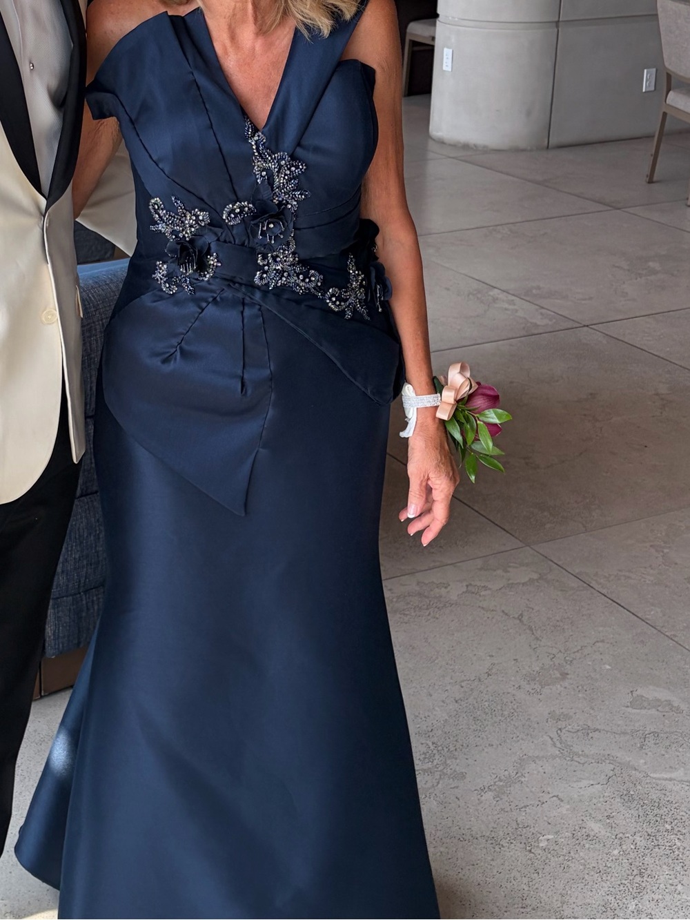 Terani Couture Navy Blue One-Shoulder Mermaid Evening Gown Mother of bride